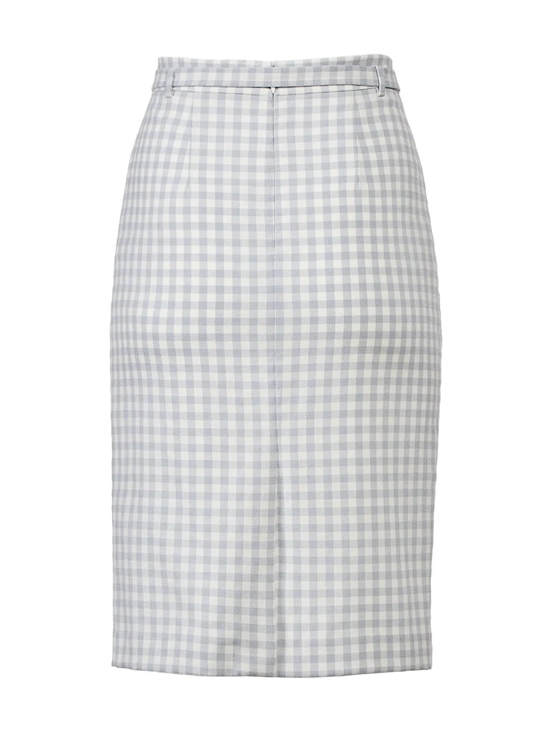 Gingham Belted Pencil Skirt in Winter White