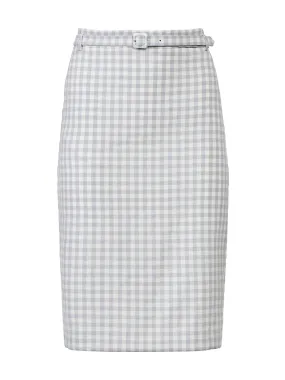 Gingham Belted Pencil Skirt in Winter White