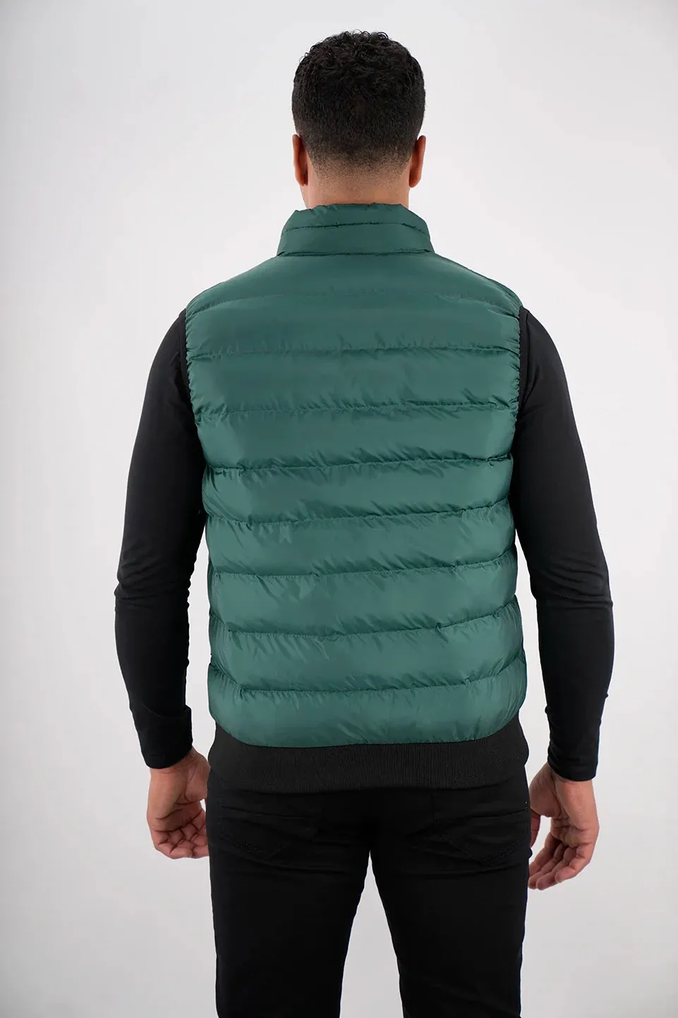 Green Vest Puffer With Side Pockets