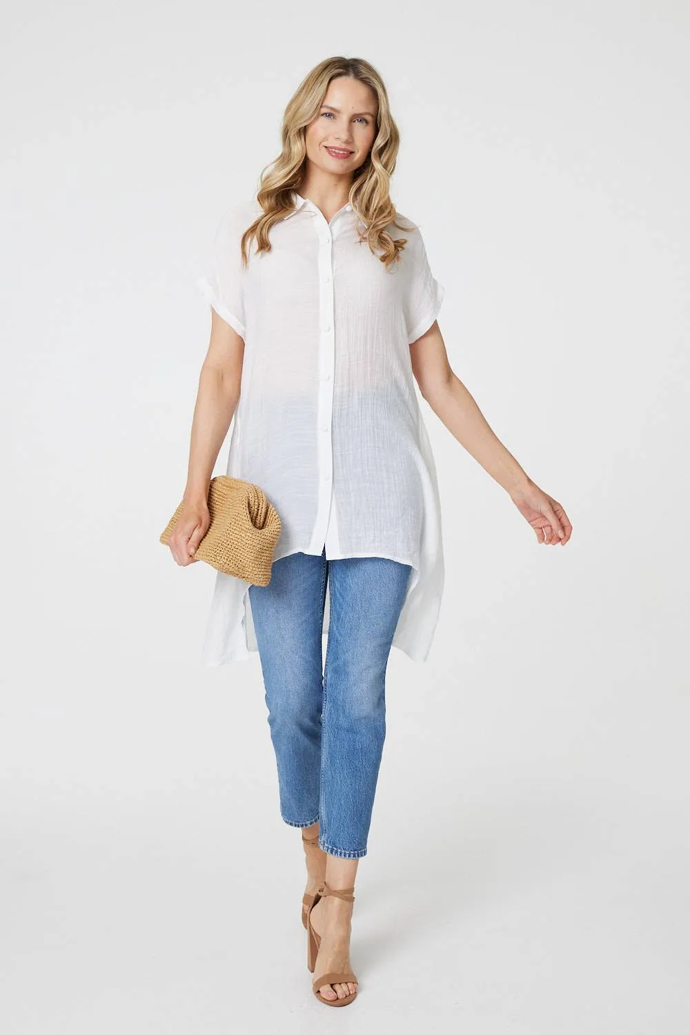 High Low Longline Button-Up Shirt