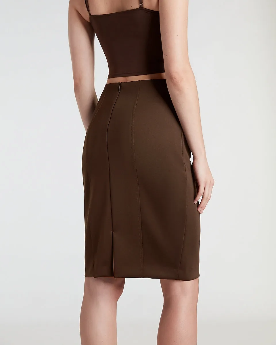 High Waisted Nylon Scuba Pencil Skirt in Espresso