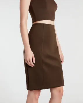 High Waisted Nylon Scuba Pencil Skirt in Espresso