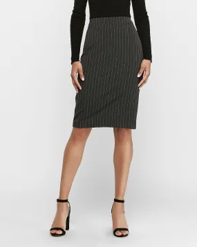 High Waisted Pinstripe Pencil Skirt in Neutral Plaid