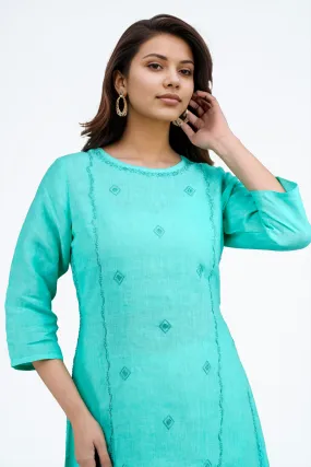 JUHI Linen-Cotton Hand Embroidered Tunic Kurti: Made to Order/Customizable