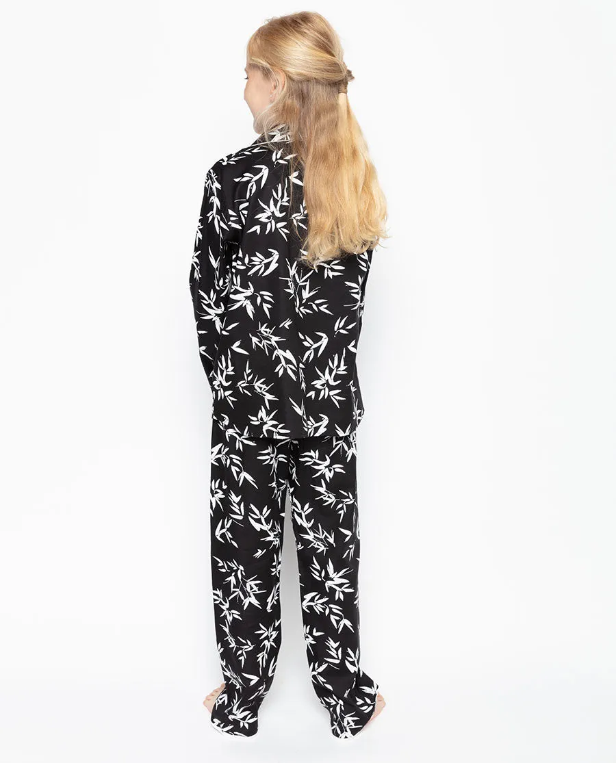 Katie Black Bamboo Leaf Print Pyjama Set