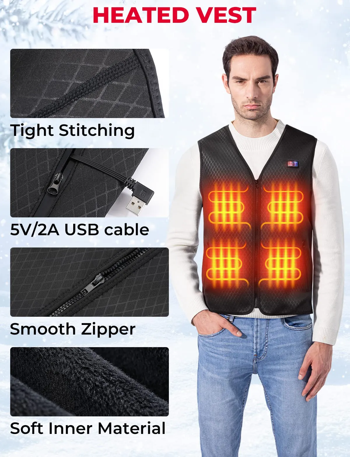 KEMIMOTO Winter Warming Heating Vest, BATTERY NOT INCLUDED