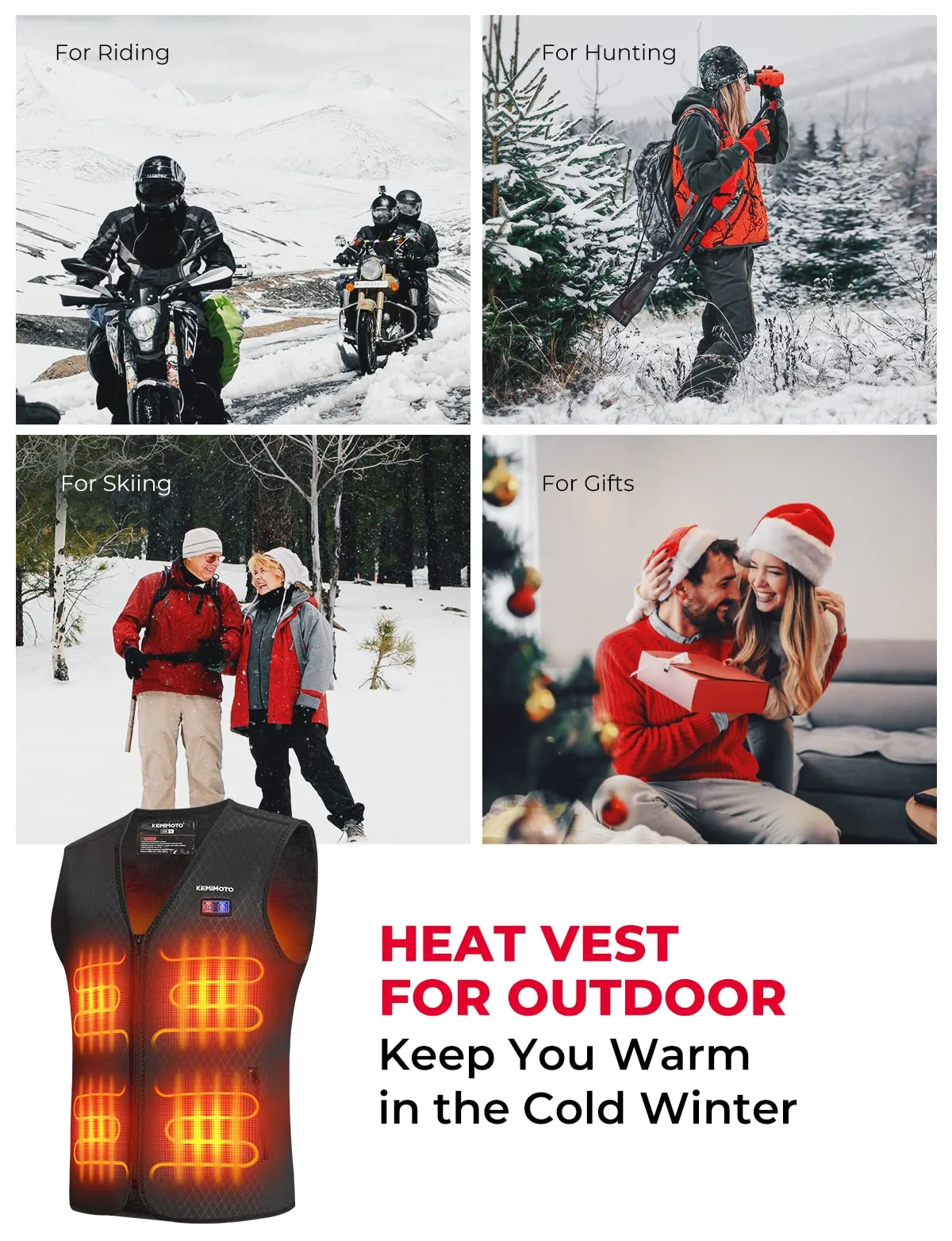 KEMIMOTO Winter Warming Heating Vest, BATTERY NOT INCLUDED