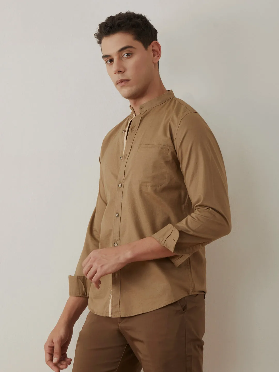 Khaki Chinese Collar Shirt