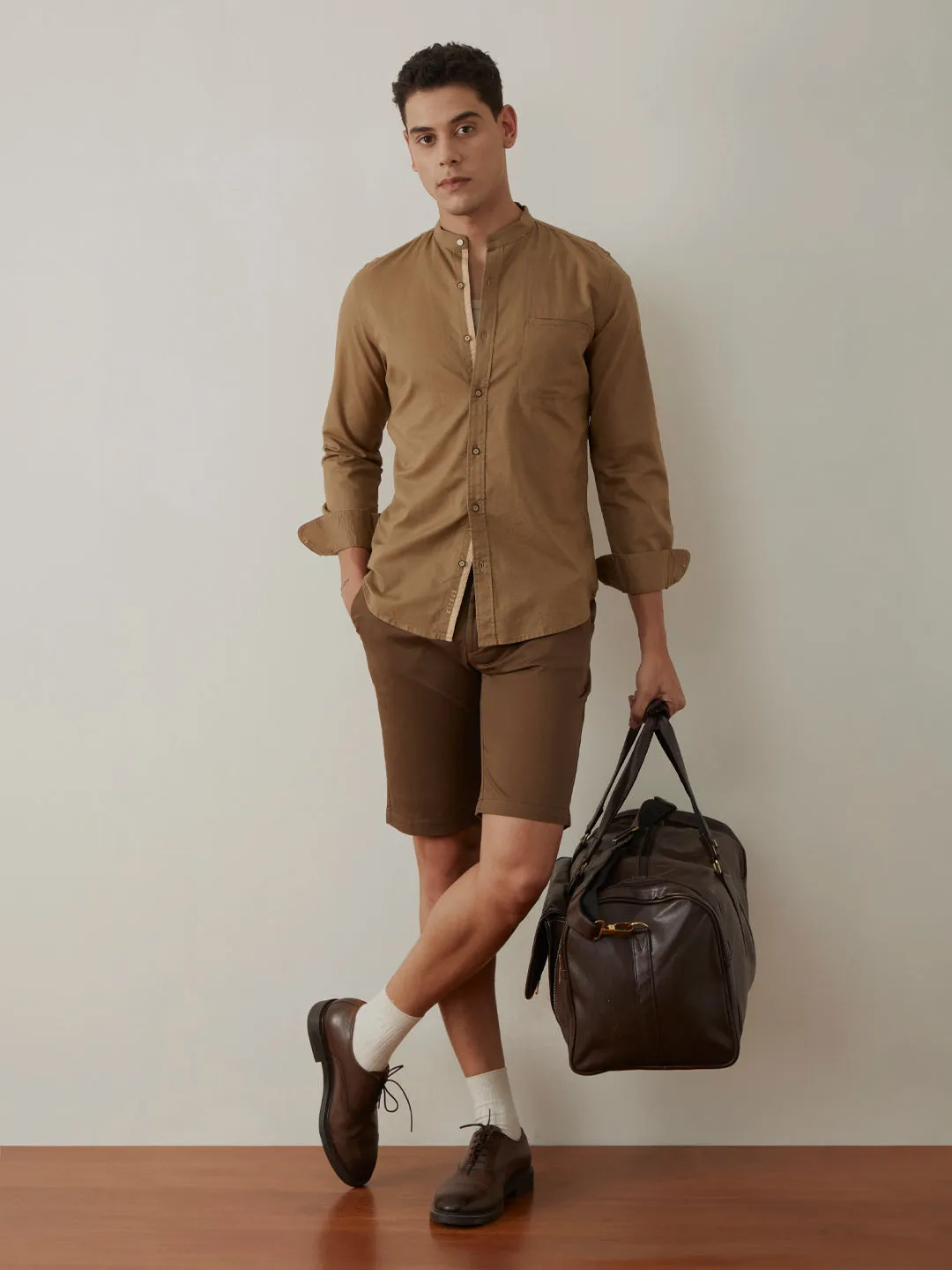 Khaki Chinese Collar Shirt