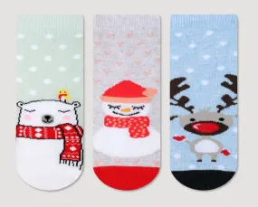 Kids Christmas Ankle Socks 3Pk (7-9yrs)