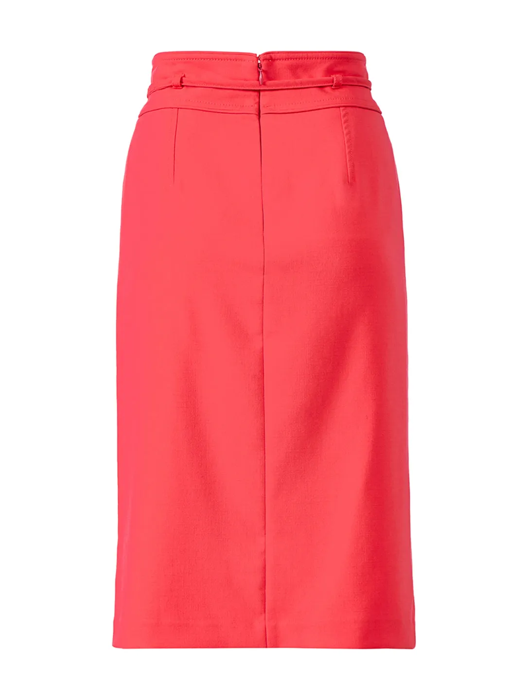 Knotted Tie Waist Pencil Skirt in Hot Hibiscus