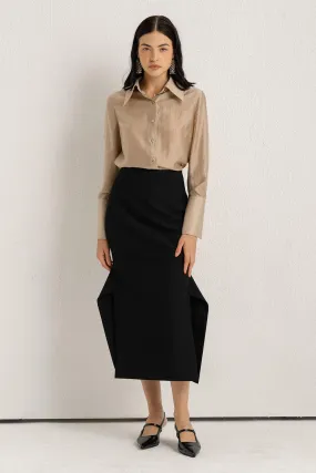 Kress Pencil Side Slit Polycotton Midi Skirt