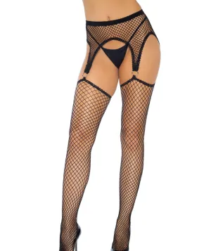 Kya Net Garter Belt Stockings - O/S (Black)