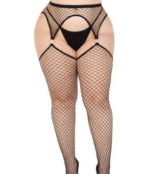 Kya Plus Net Garter Belt Stockings - Plus (Black)