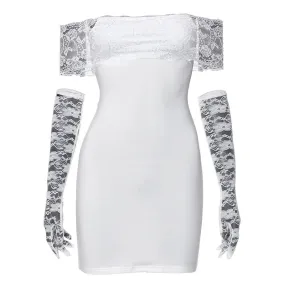 Lace Spliced Off Shoulder Bodycon Dress Mini Vestidos Sexy Party Dresses Women Summer 2024 Club Outfits 85-CC17