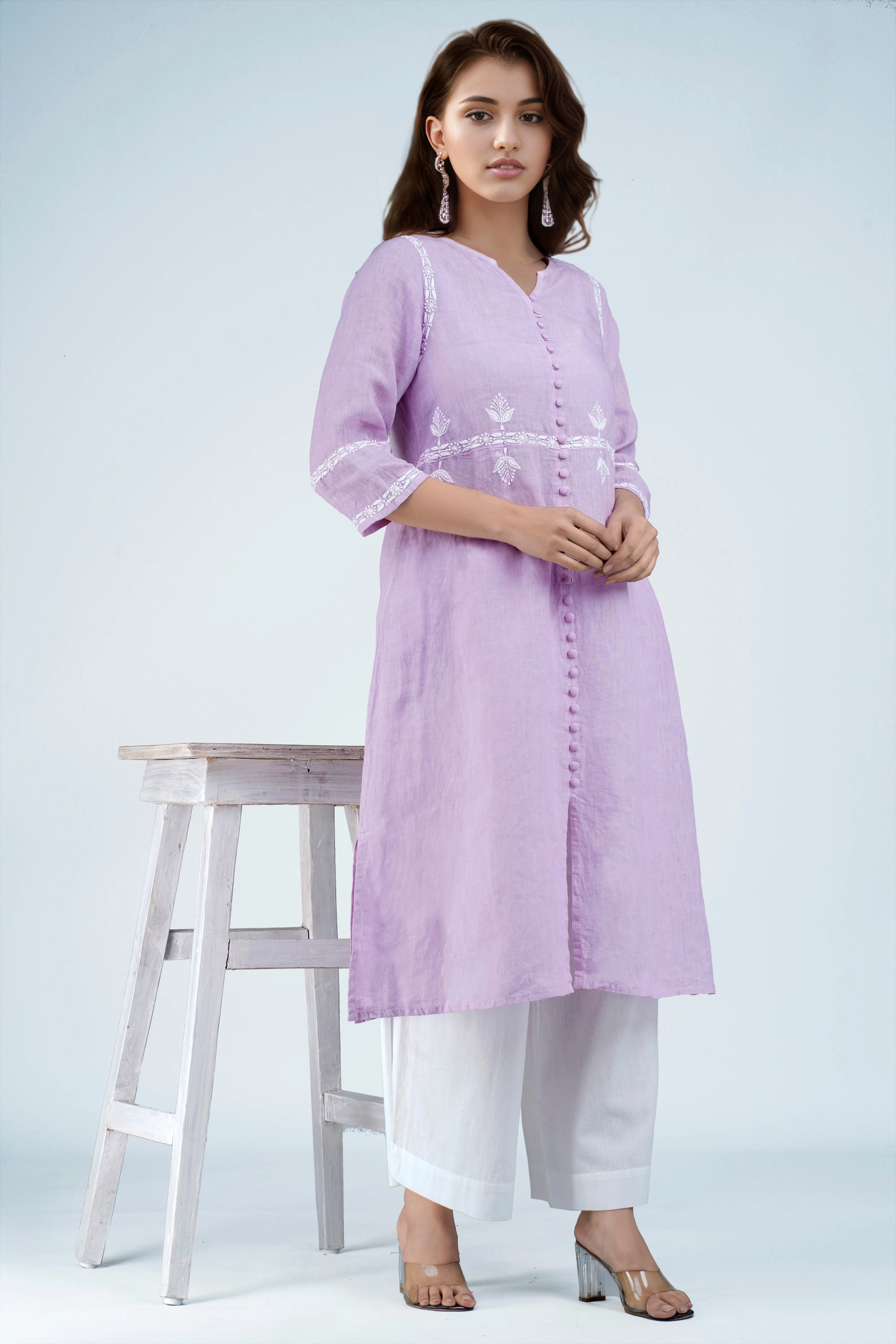 LALITA Linen-Cotton Hand Embroidered Tunic Kurti: Made to Order/Customizable