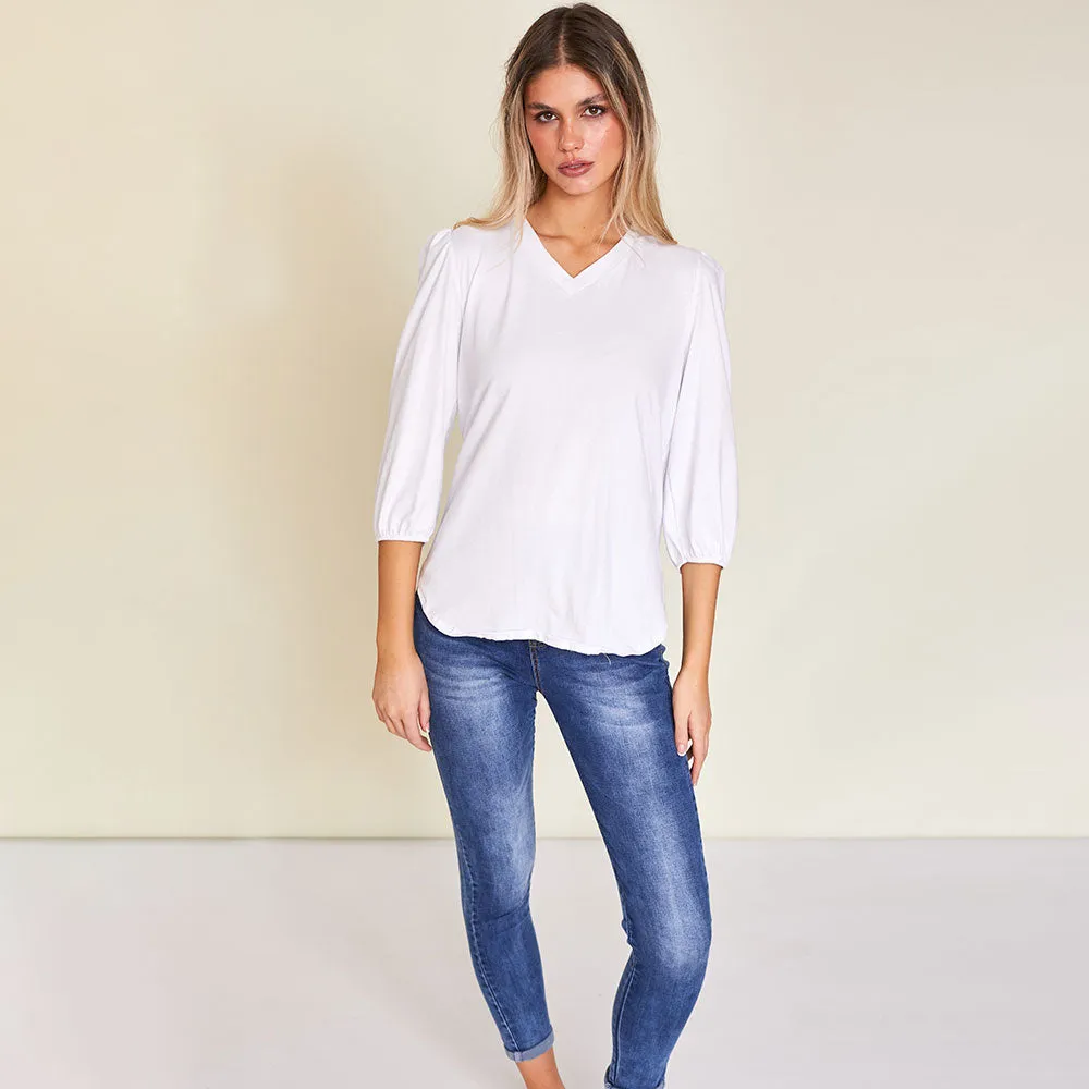 Leon V Neck Top (White)