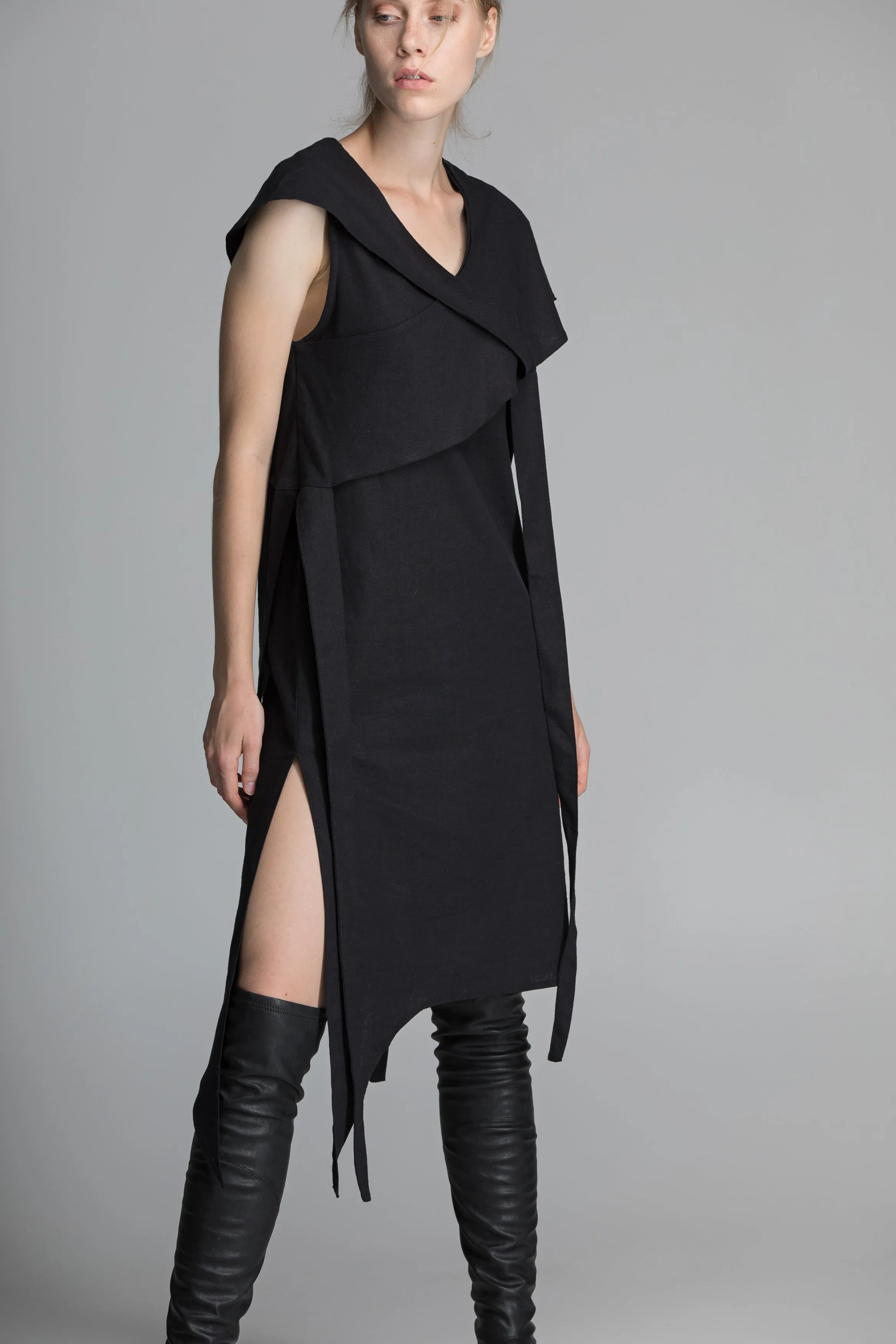 Linen Black Asymmetric Dress