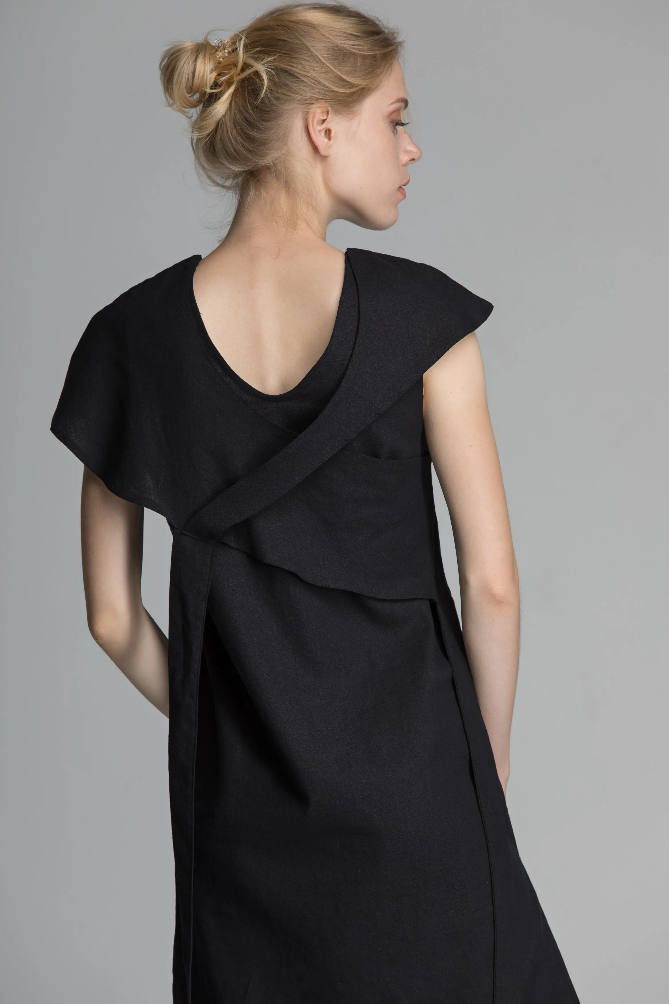 Linen Black Asymmetric Dress