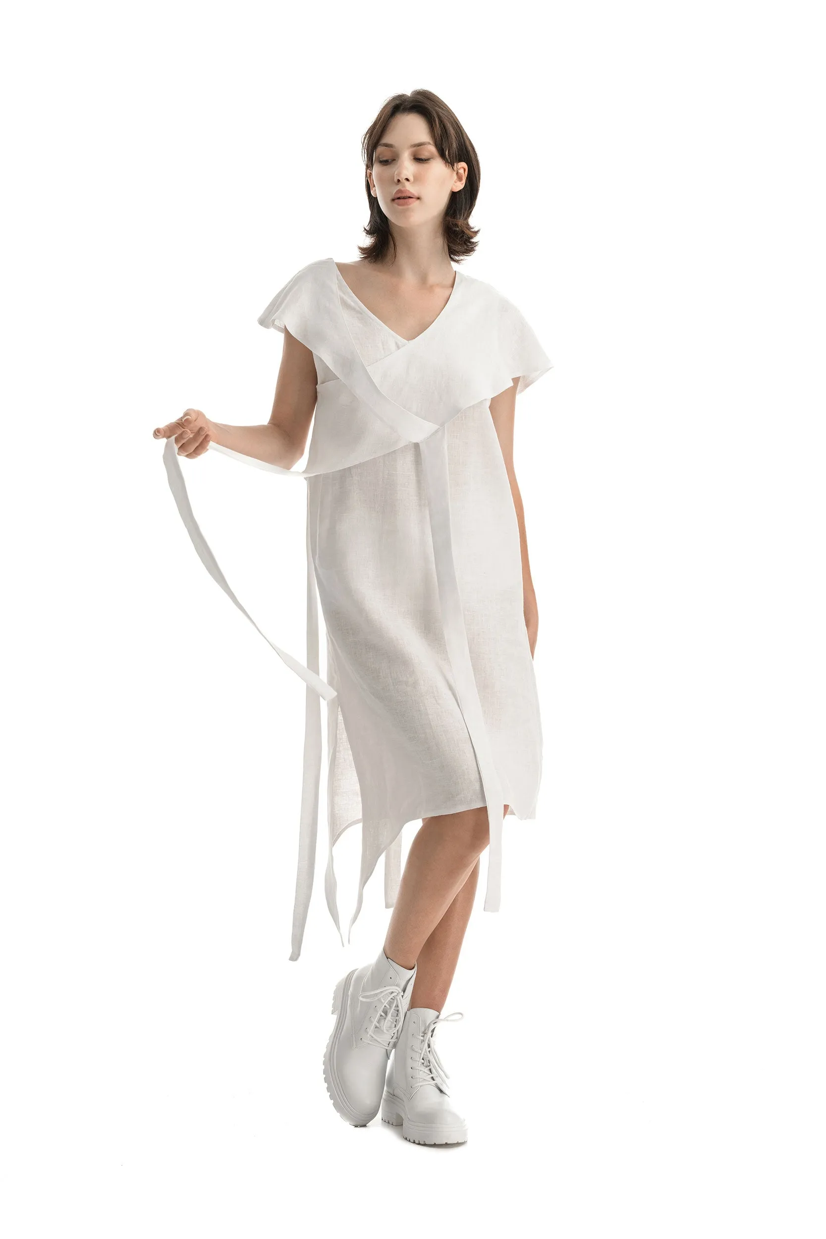 Linen White Asymmetric Dress