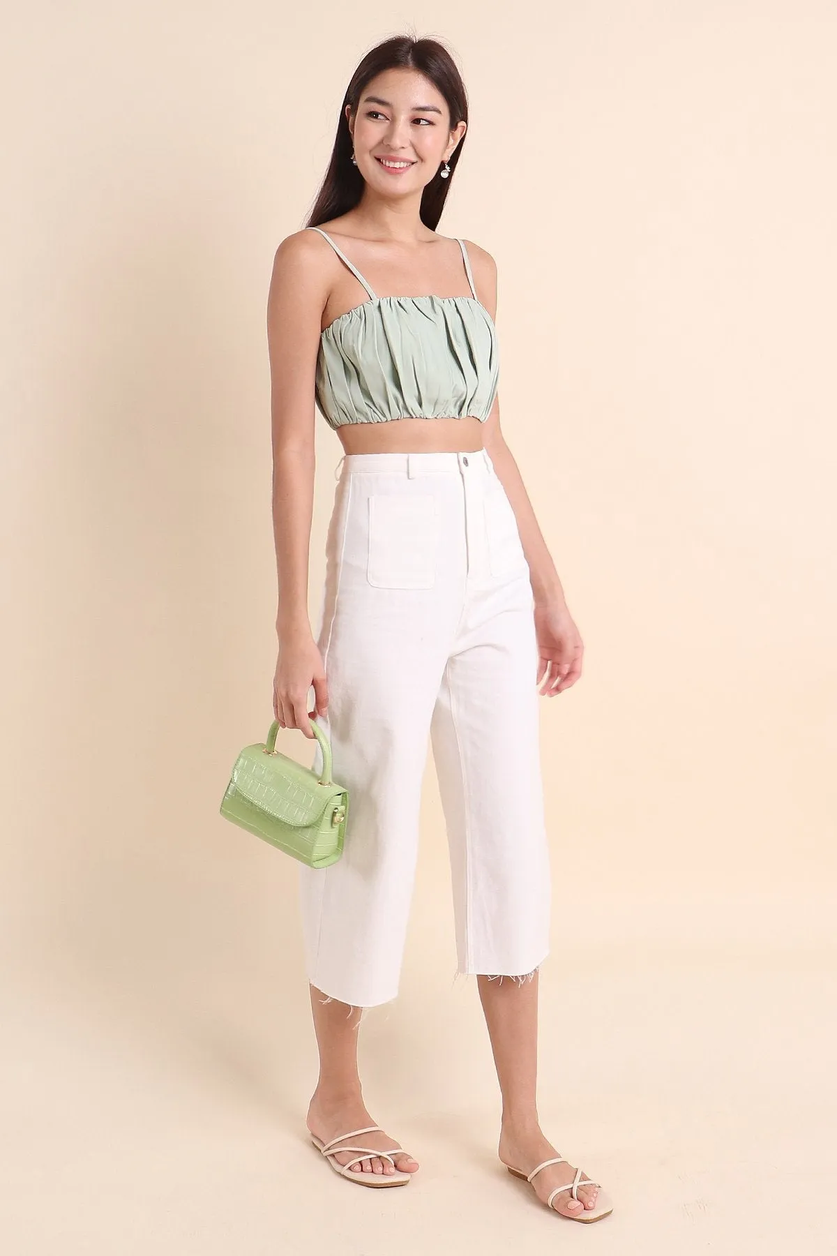 MADEBYNM 7 DAYS SUBSTANCE CROPPED TOP IN FROST SAGE