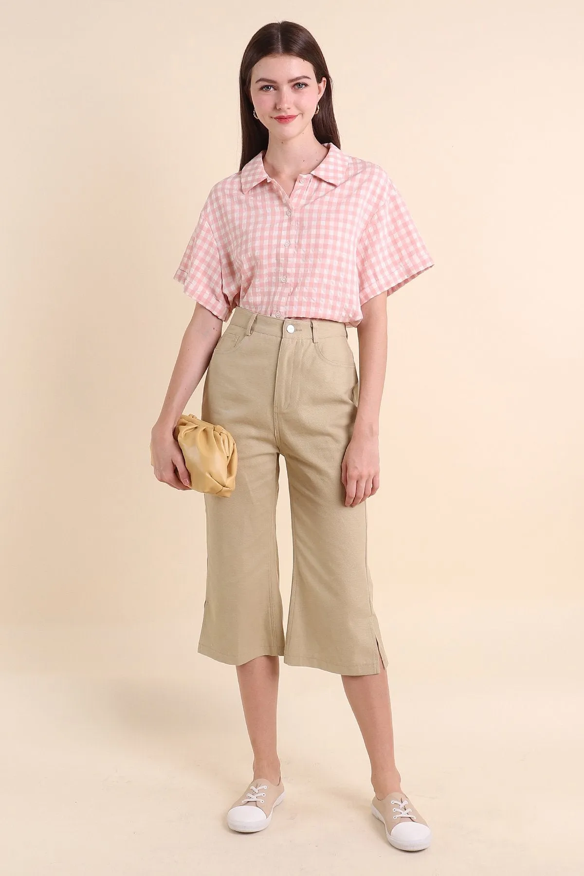 MADEBYNM ISOLA GINGHAM BUTTONED SHIRT IN PINK