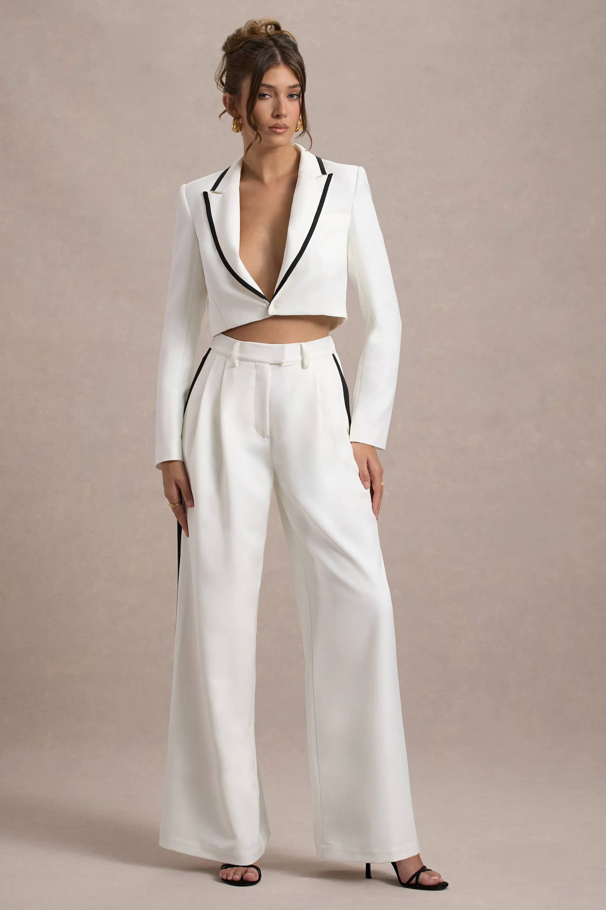 Maiya | White High-Waist Wide-Leg Trousers