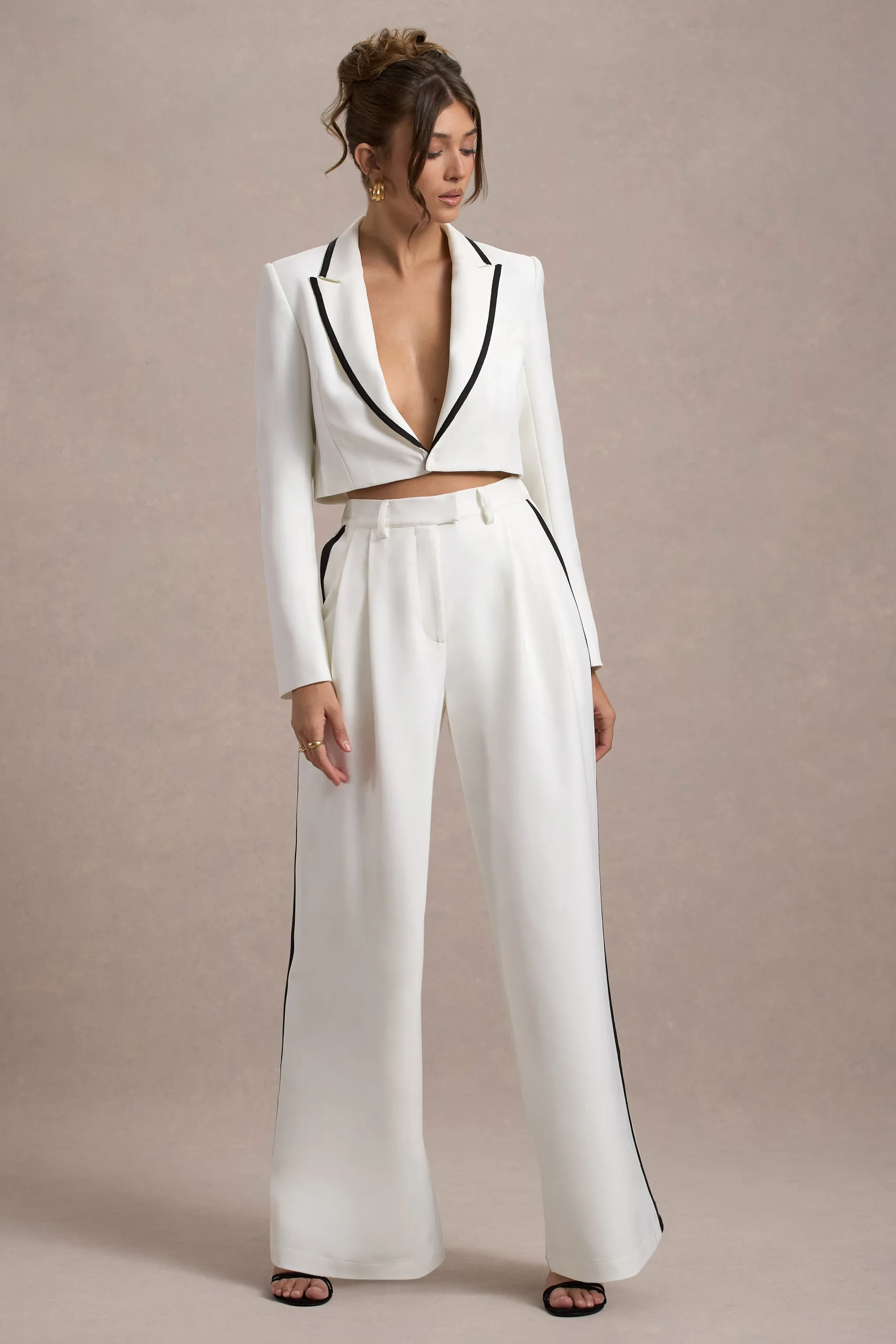 Maiya | White High-Waist Wide-Leg Trousers