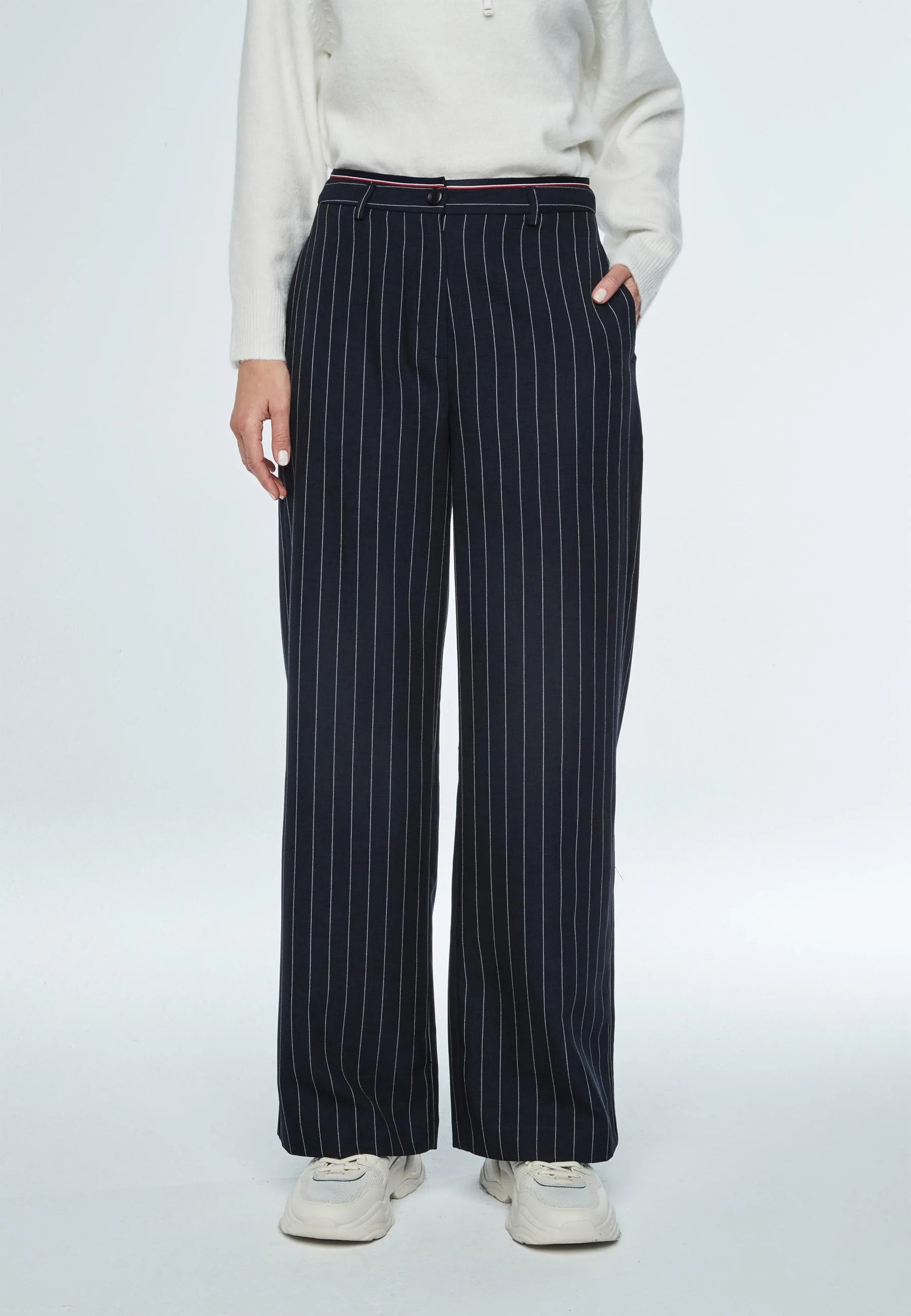 Margot Stripe  Trouser in Navy Blue