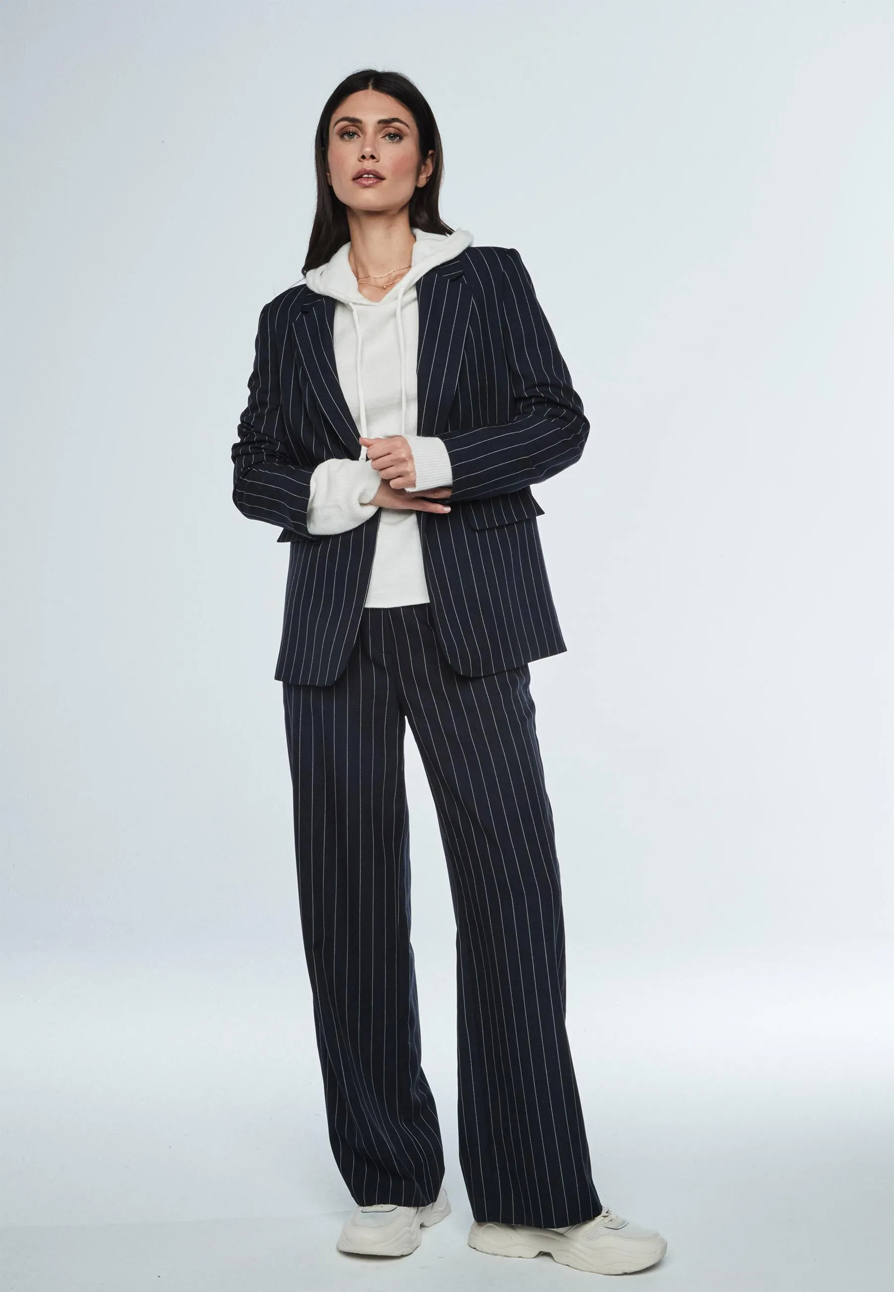 Margot Stripe  Trouser in Navy Blue