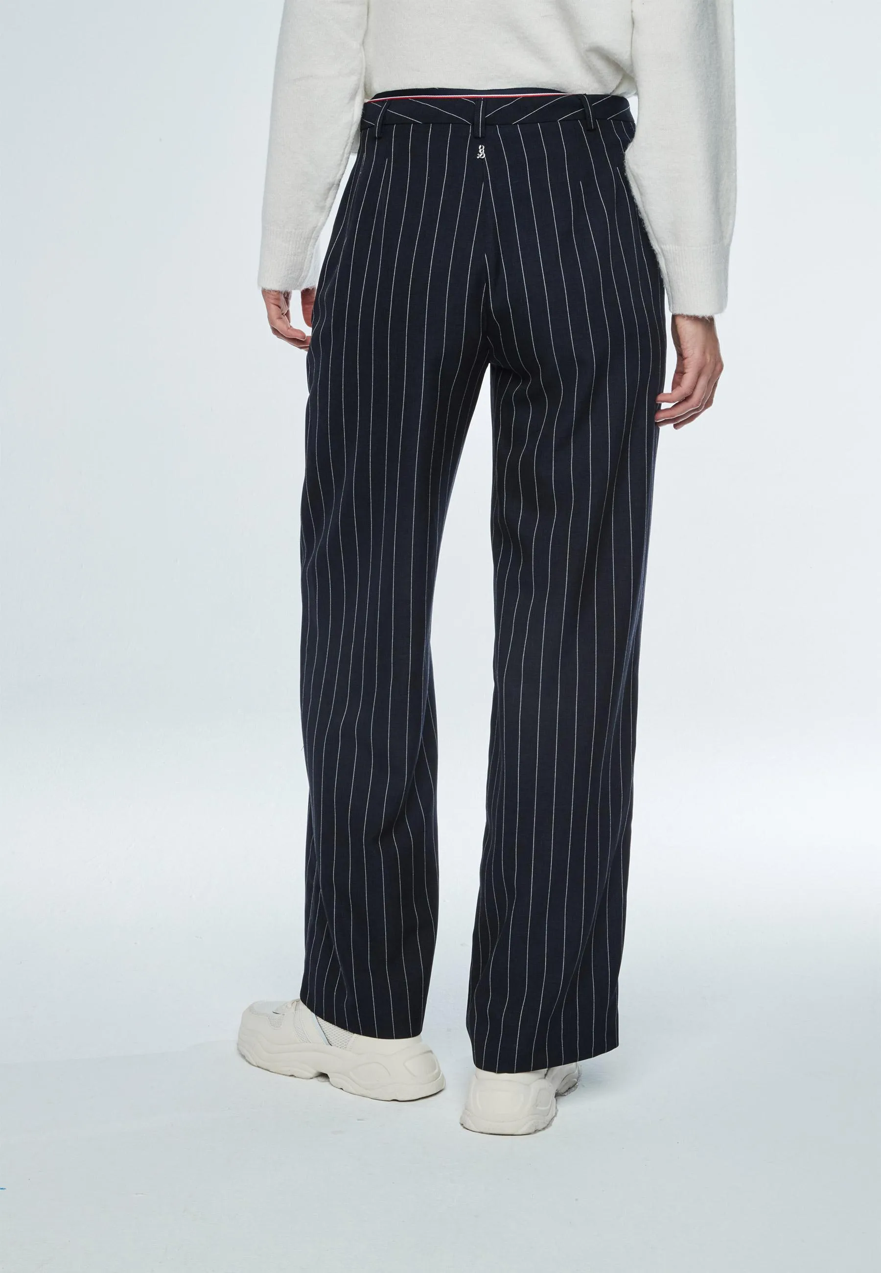 Margot Stripe  Trouser in Navy Blue