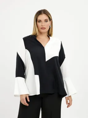 Mat White and Black Blouse