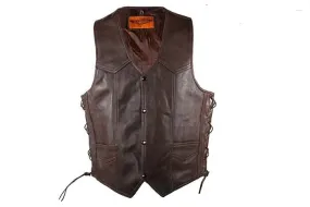 Men's Brown Conceal to Carry Leather Vest, MV303-BRN-11-DL