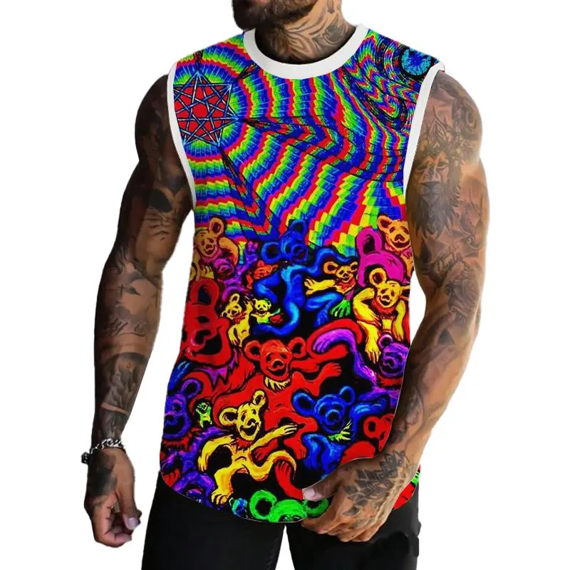 Men's Colorful Bear Printed Casual Tank Top 72970841L