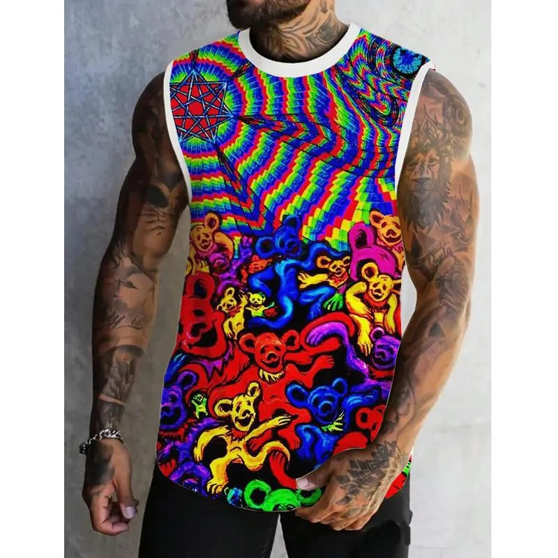 Men's Colorful Bear Printed Casual Tank Top 72970841L