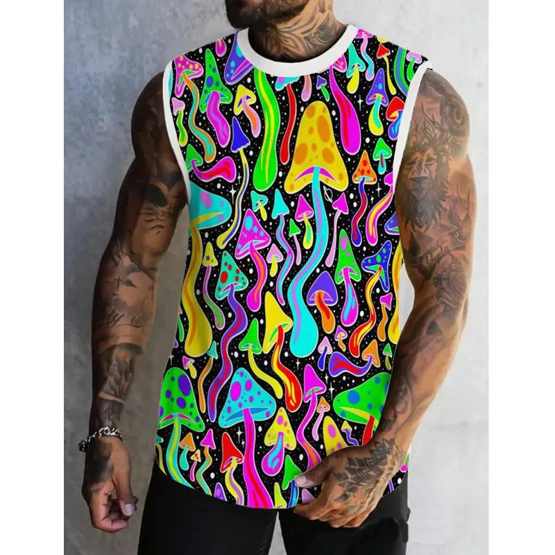 Men's Multicolor Mushroom Printed Casual Tank Top 00754006L