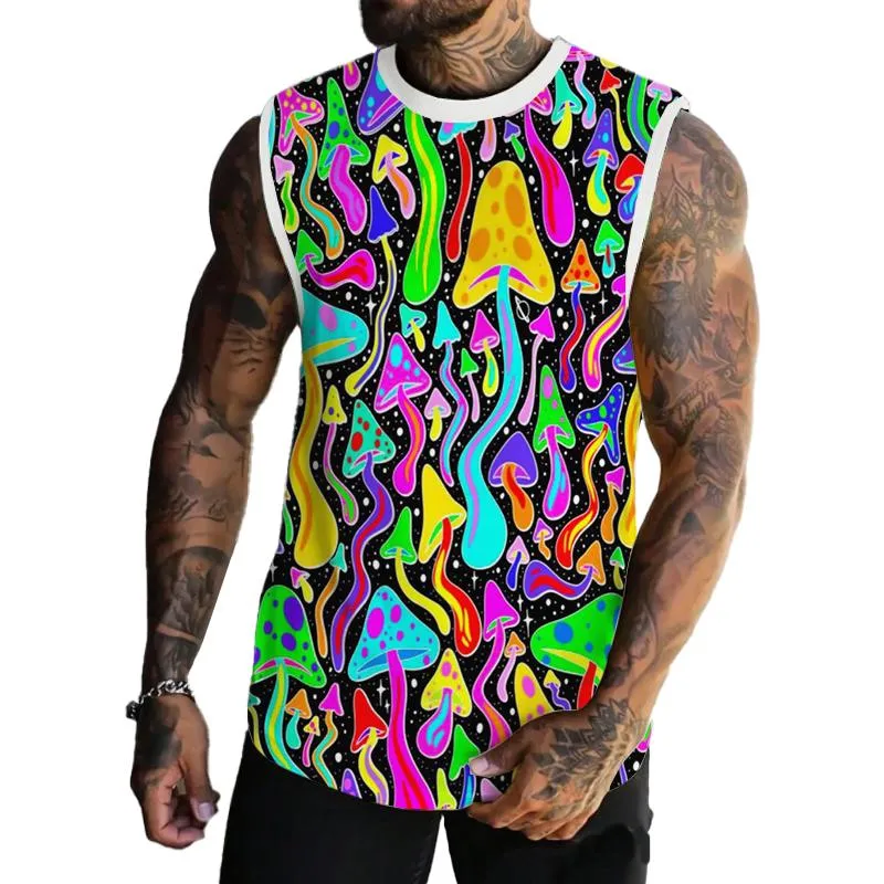 Men's Multicolor Mushroom Printed Casual Tank Top 00754006L