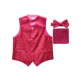 Men's paisley Tuxedo VEST Waistcoat_bowtie & hankie set formal wedding hot pink