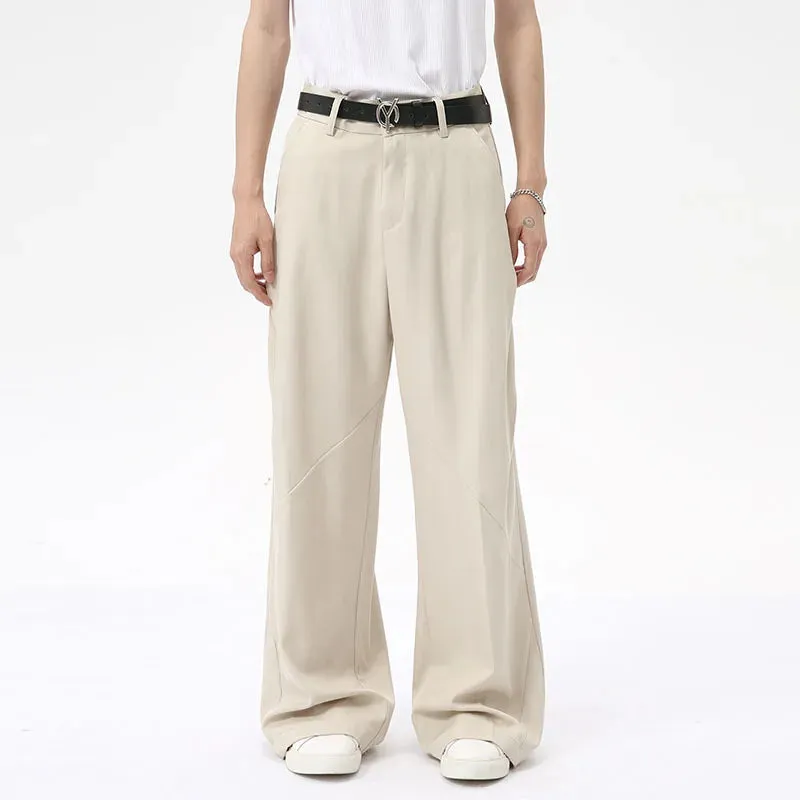 Minimalist Men's Suit Pants Business Casual Pleated Solid Color Straight Loose Trousers Wide Leg Droop Male Bottom 9C7025