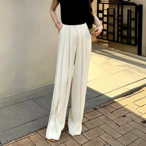 Minimalist Trousers For Women High Waist Folds Patchwork Pocket Temperament Wide Leg Pants Female Autumn