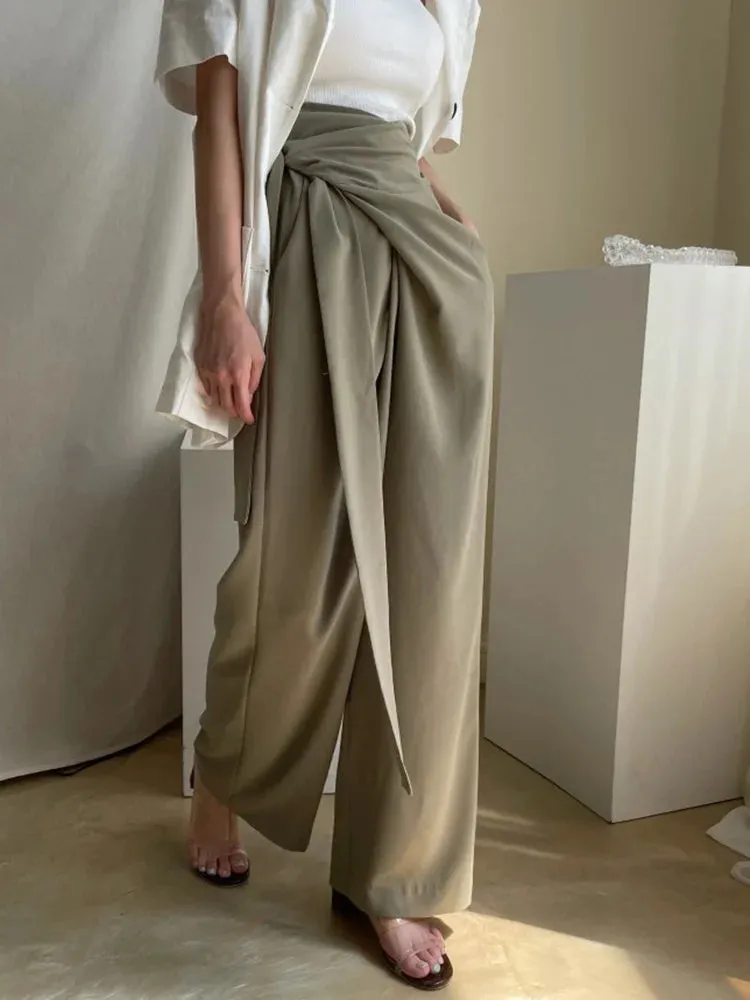 Minimalist Trousers For Women High Waist Spliced Button Casual Loose Wide Leg Pants Female Fashion Style Clothing