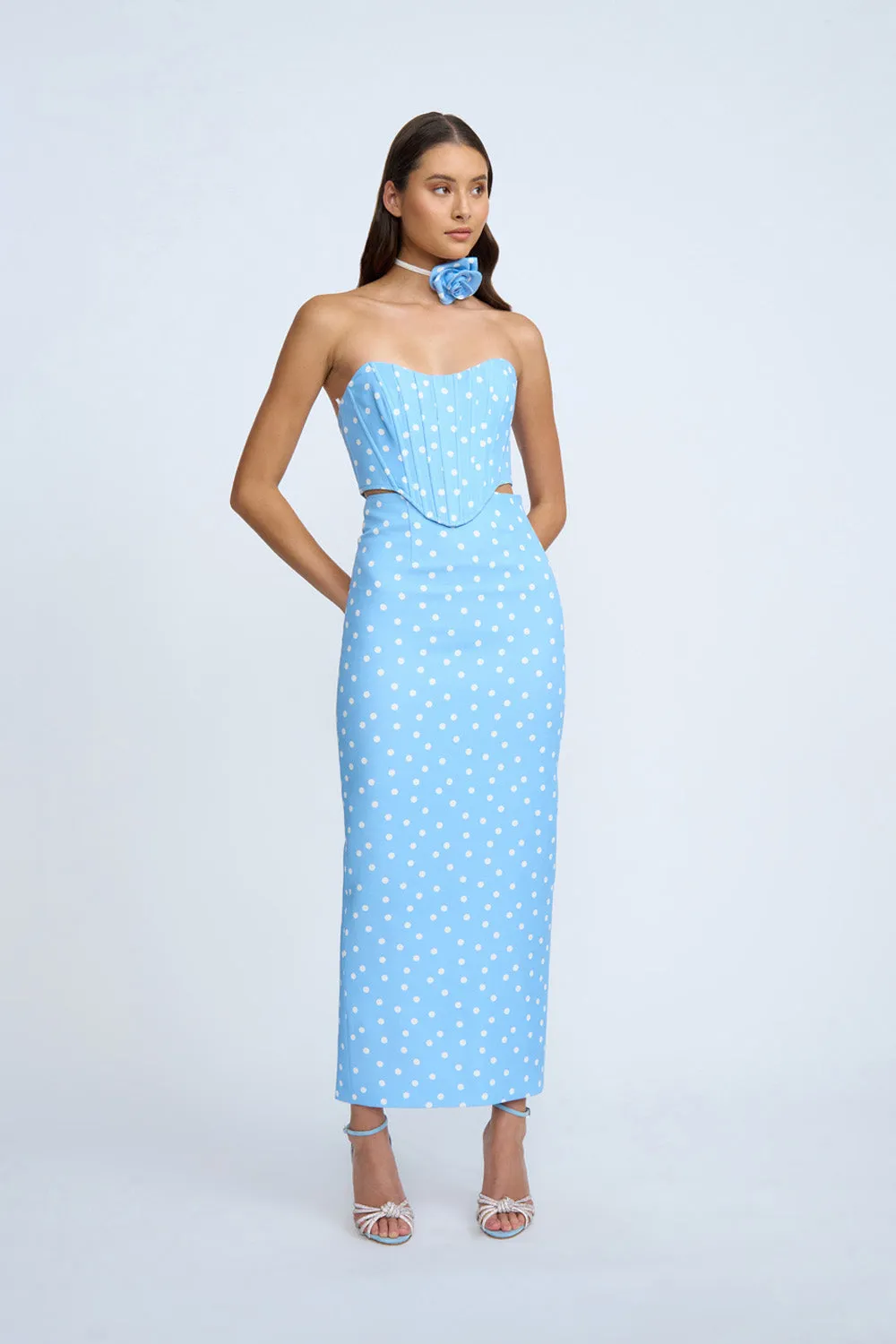 Mira Polka Pencil Skirt | Final Sale - Sea Blue Ivory