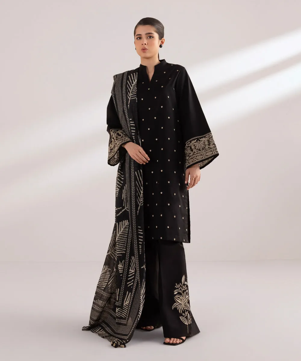 Monochrome '24-3 Piece - Embroidered Lawn Suit - U3Pebw24V414