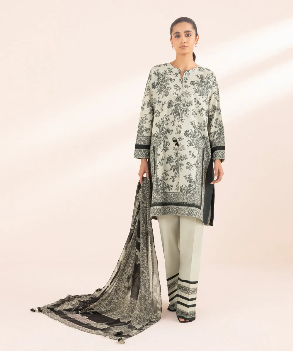 Monochrome '24-3 Piece - Printed Lawn Suit - 00U3Pbw24V41