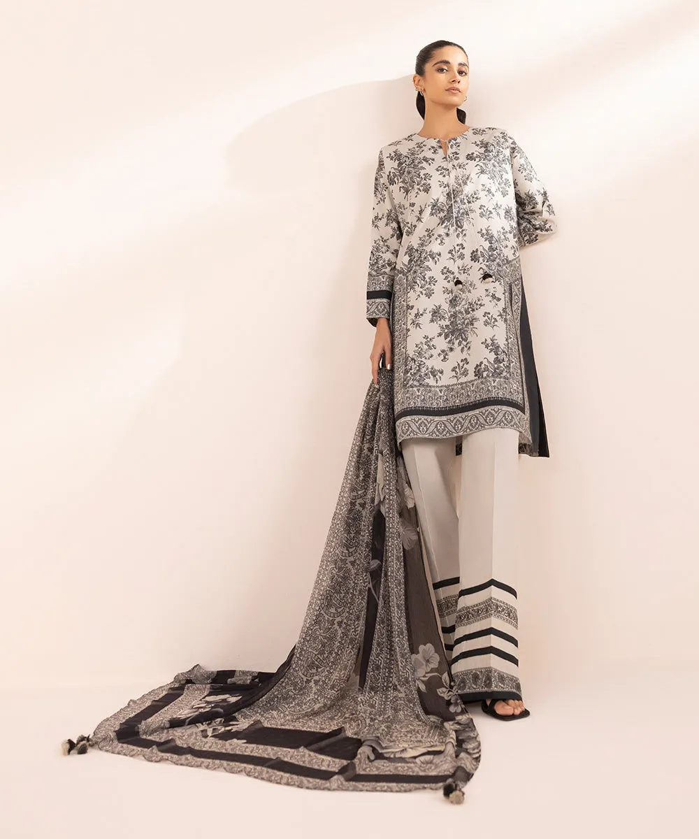 Monochrome '24-3 Piece - Printed Lawn Suit - 00U3Pbw24V41