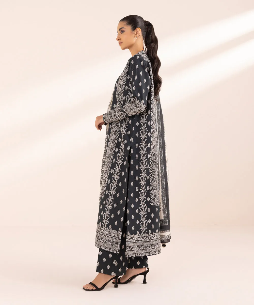 Monochrome '24-3 Piece - Printed Lawn Suit - U3Pebw24V416