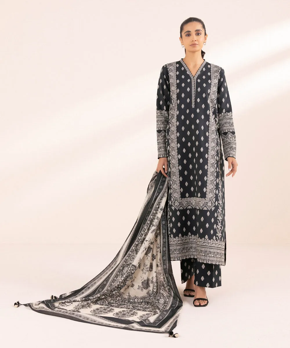 Monochrome '24-3 Piece - Printed Lawn Suit - U3Pebw24V416