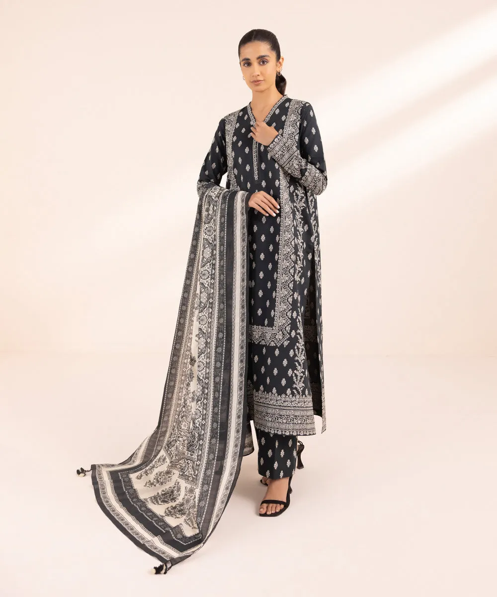 Monochrome '24-3 Piece - Printed Lawn Suit - U3Pebw24V416