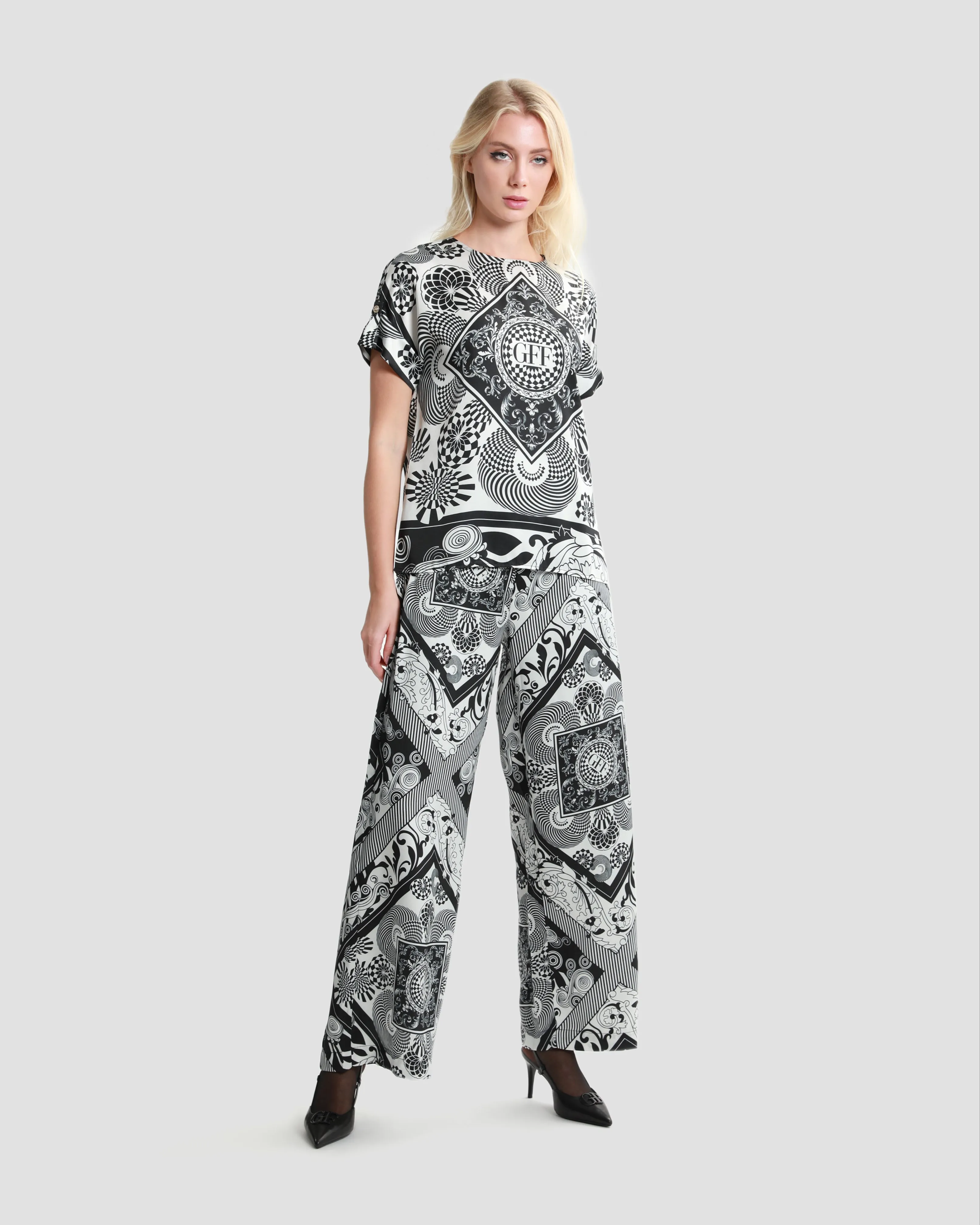 Monochrome Abstract Printed Trousers