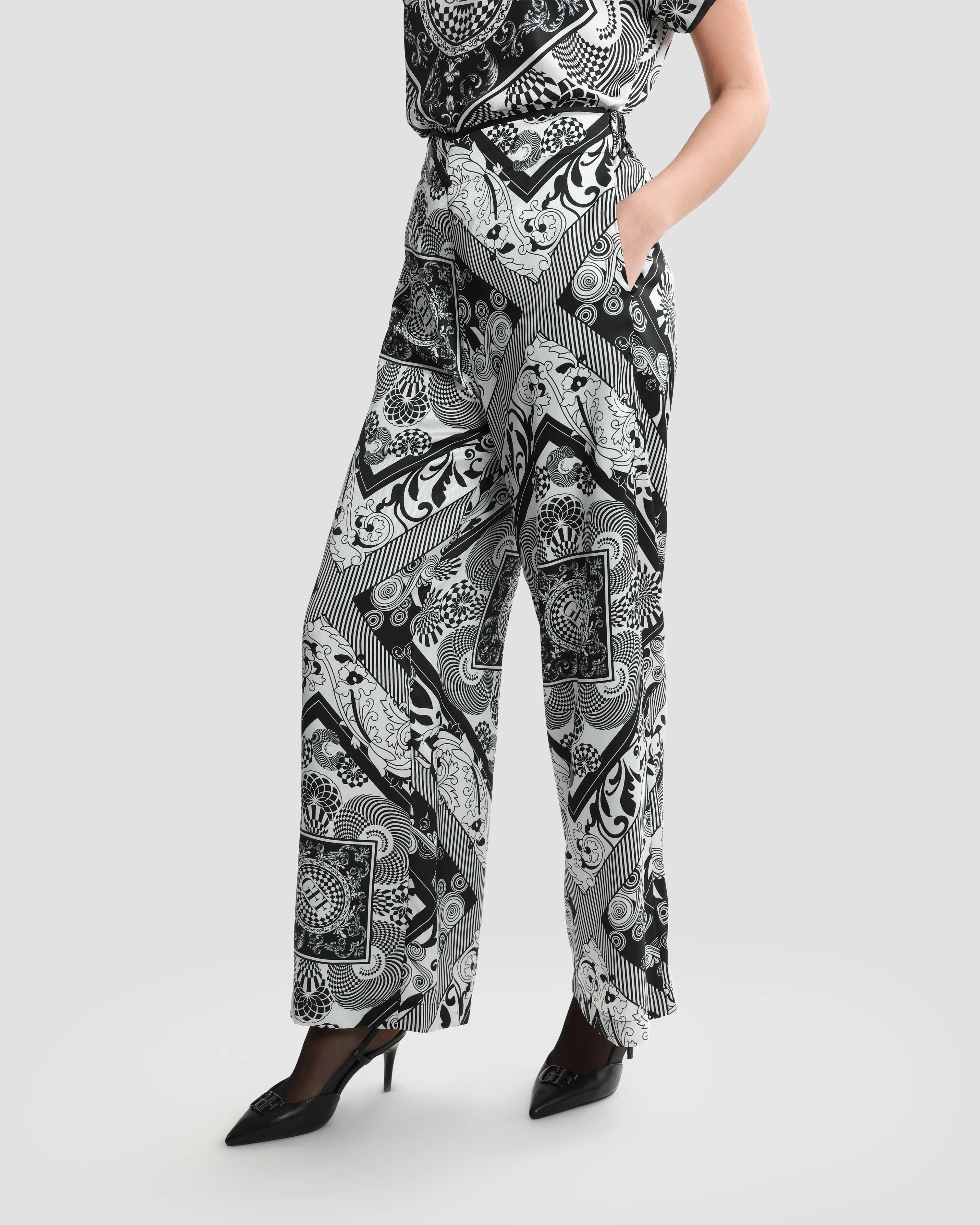 Monochrome Abstract Printed Trousers